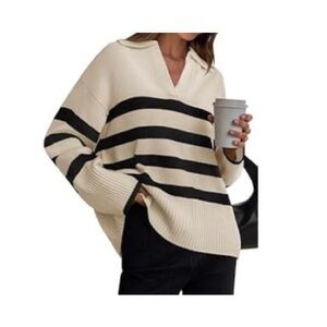 Amazon Black and Cream Striped Cowl Neck Sweater